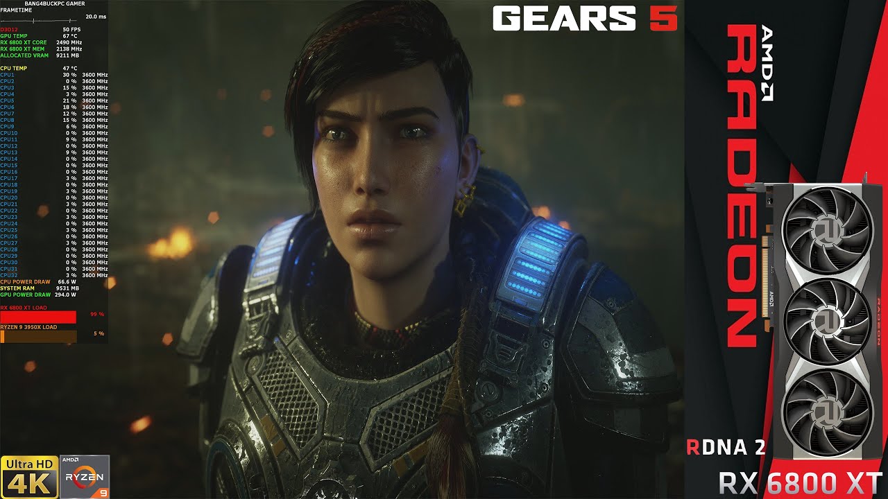 ФПС в ИГРЕ Gears 5 Ultra Settings 4K | RX 6800 XT | Ryzen 9 3950X